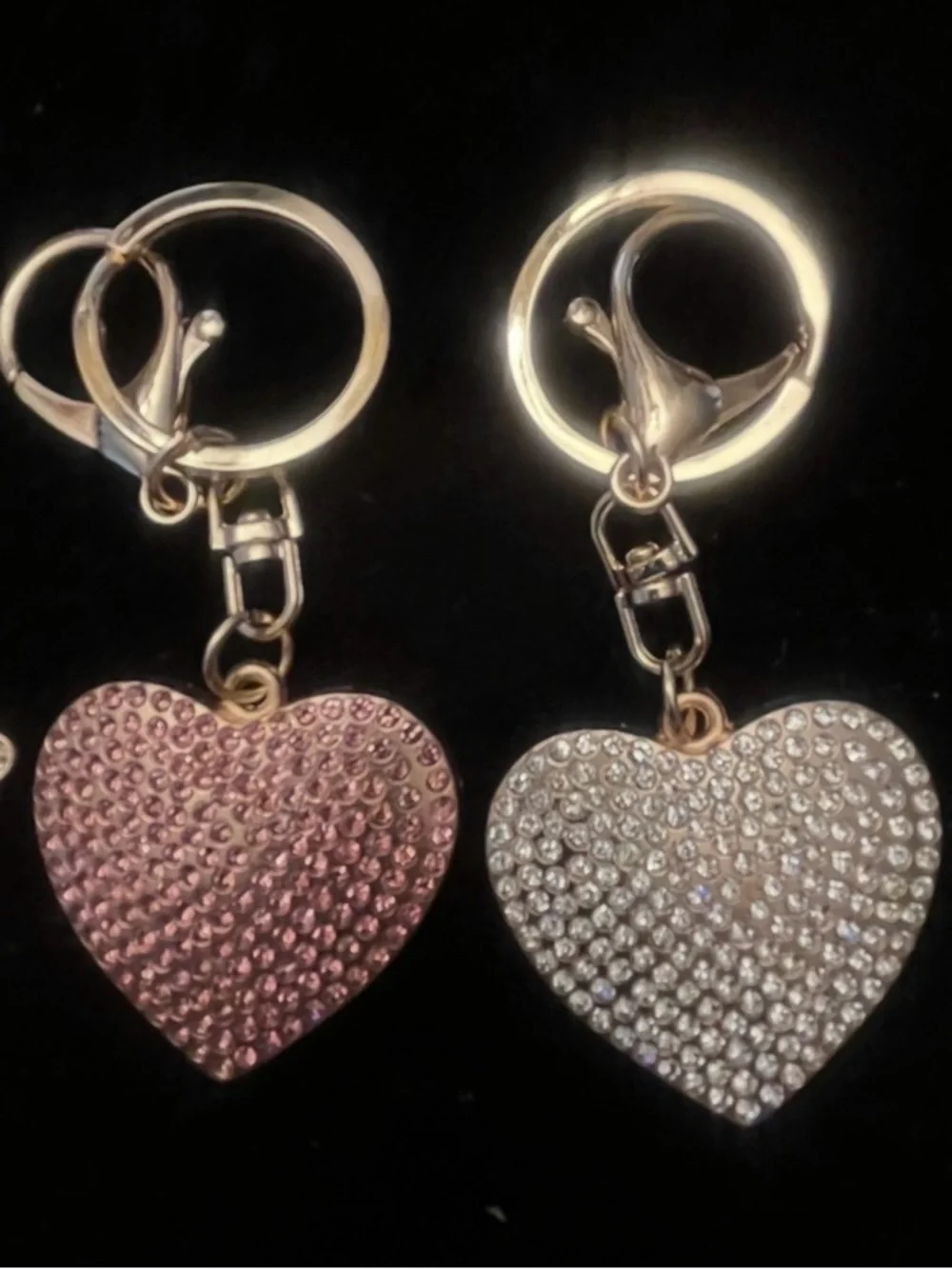 Sparkling Heart Crystal Keychain Set - Pink & Rhinestone